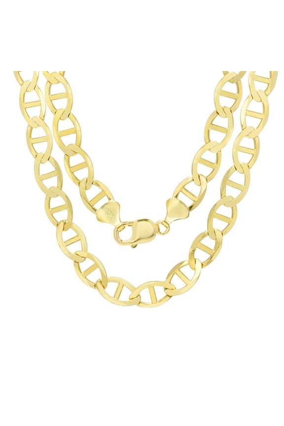 10k Real Yellow Gold Solid Mariner 9mm Chain Anchor Link Necklace (22"-30") Italian Jewelry for Men