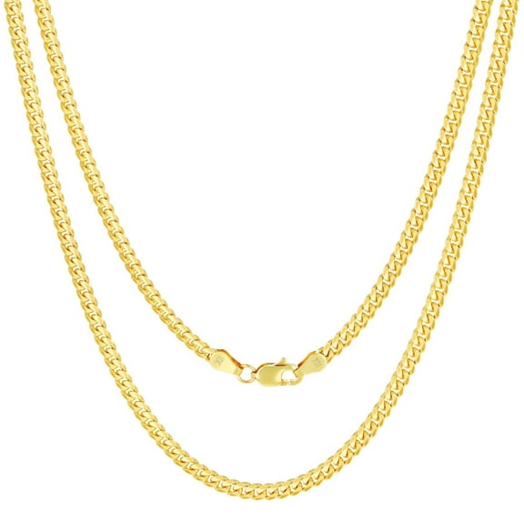 Nuragold 10k Real Yellow Gold Solid Miami Cuban Link 3.5mm Chain Necklace (16"-30") Italian Jewelry for Men & Women