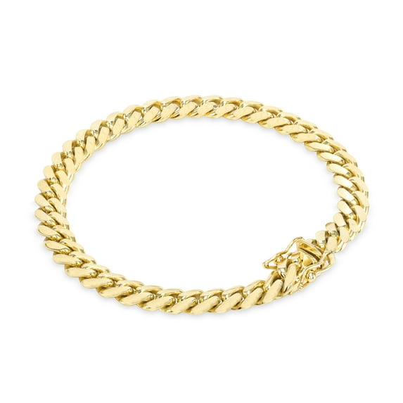 Nuragold 10k Real Yellow Gold Solid Miami Cuban Link 7mm Chain Bracelet (7"-9") Italian Jewelry for Men