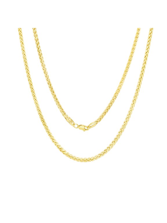 10k Real Yellow Gold Spiga Wheat 2.5mm Rounded Foxtail Palm Chain Necklace (16"-30") Italian Jewelry for Men & Women