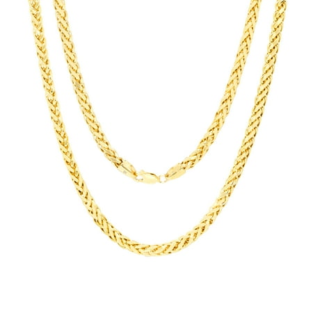 Nuragold 10k Real Yellow Gold Spiga Wheat 4mm Rounded Foxtail Palm Chain Necklace (16"-30") Italian Jewelry for Men