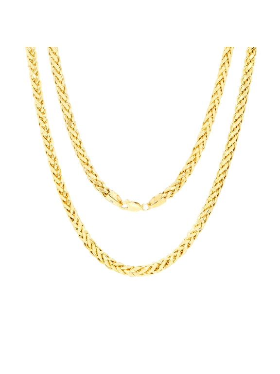 10k Real Yellow Gold Spiga Wheat 4mm Rounded Foxtail Palm Chain Necklace (16"-30") Italian Jewelry for Men