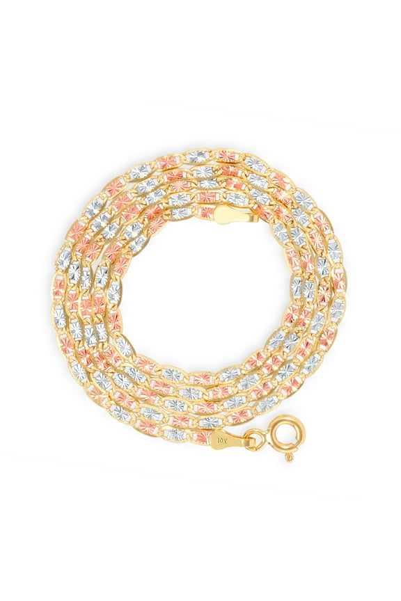 10k Real Yellow Rose White Gold Solid Valentina 1.5mm Anchor Link Chain Necklace (16"-24") Dainty Italian Jewelry for Women