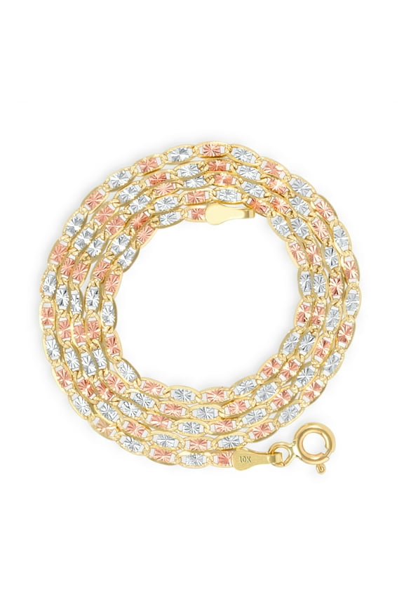 10k Real Yellow Rose White Gold Solid Valentina 2mm Anchor Link Chain Necklace (16"-24") Dainty Italian Jewelry for Women