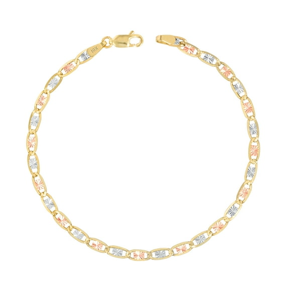 Nuragold 10k Real Yellow Rose White Gold Solid Valentina 3mm Anchor Link Chain Bracelet or Anklet (7"-9") Italian Jewelry for Men & Women