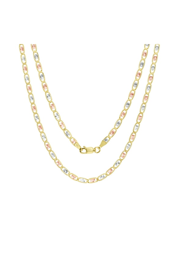 10k Real Yellow Rose White Gold Solid Valentina 3mm Anchor Link Chain Necklace (16"-26") Dainty Italian Jewelry for Men & Women