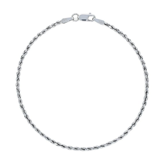 Nuragold 10k White Gold 2mm Rope Chain Diamond Cut Bracelet or Anklet (7"-9") Italian Jewelry for Men & Women