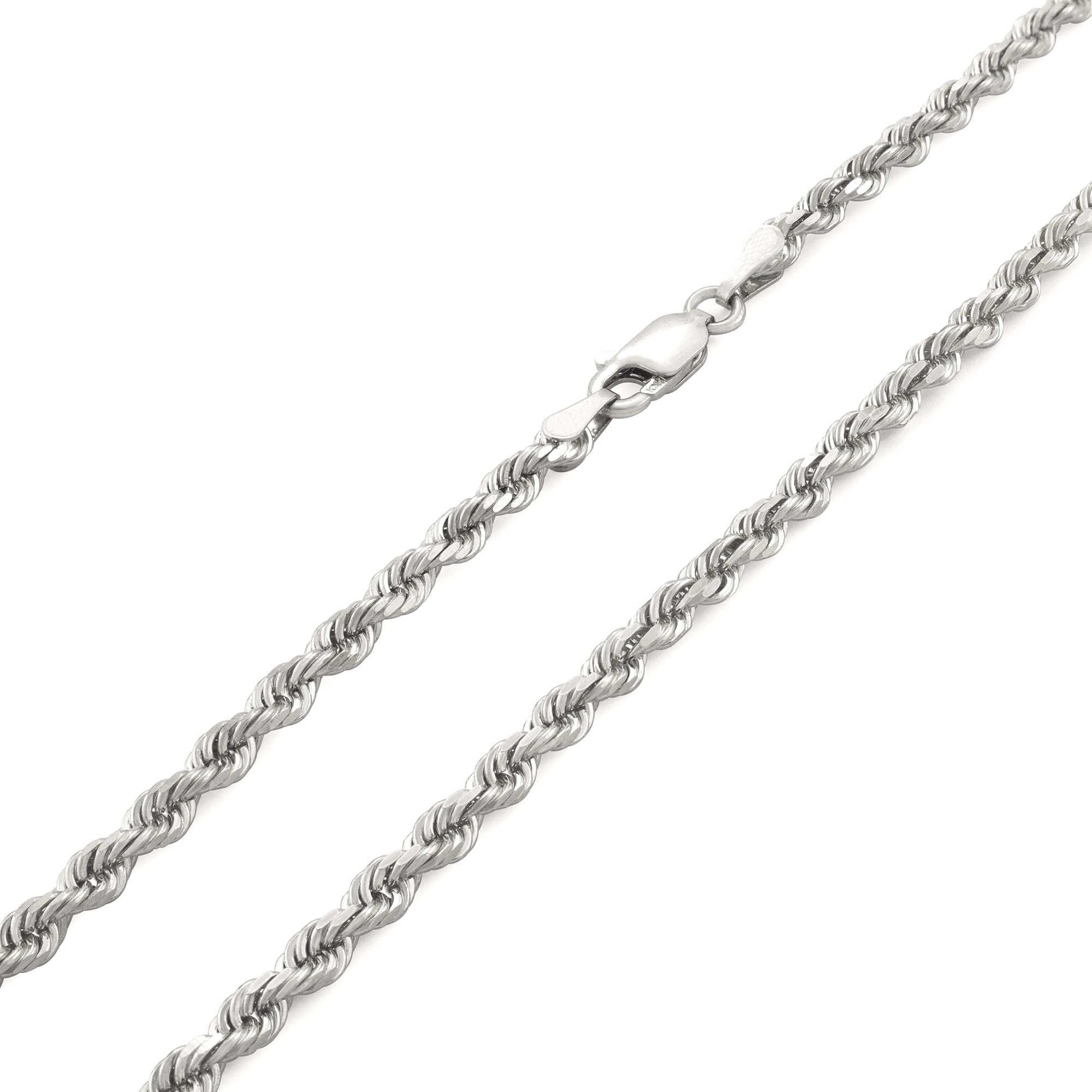 Nuragold 10k White Gold 3mm Solid Rope Chain Diamond Cut Pendant