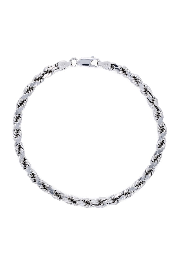 10k White Gold 4mm Rope Chain Diamond Cut Bracelet (7"-9") Italian Jewelry for Men & Women