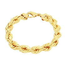 Nuragold 10k Yellow Gold 10mm Rope Chain Diamond Cut Bracelet (8"-9") Italian Jewelry for Men