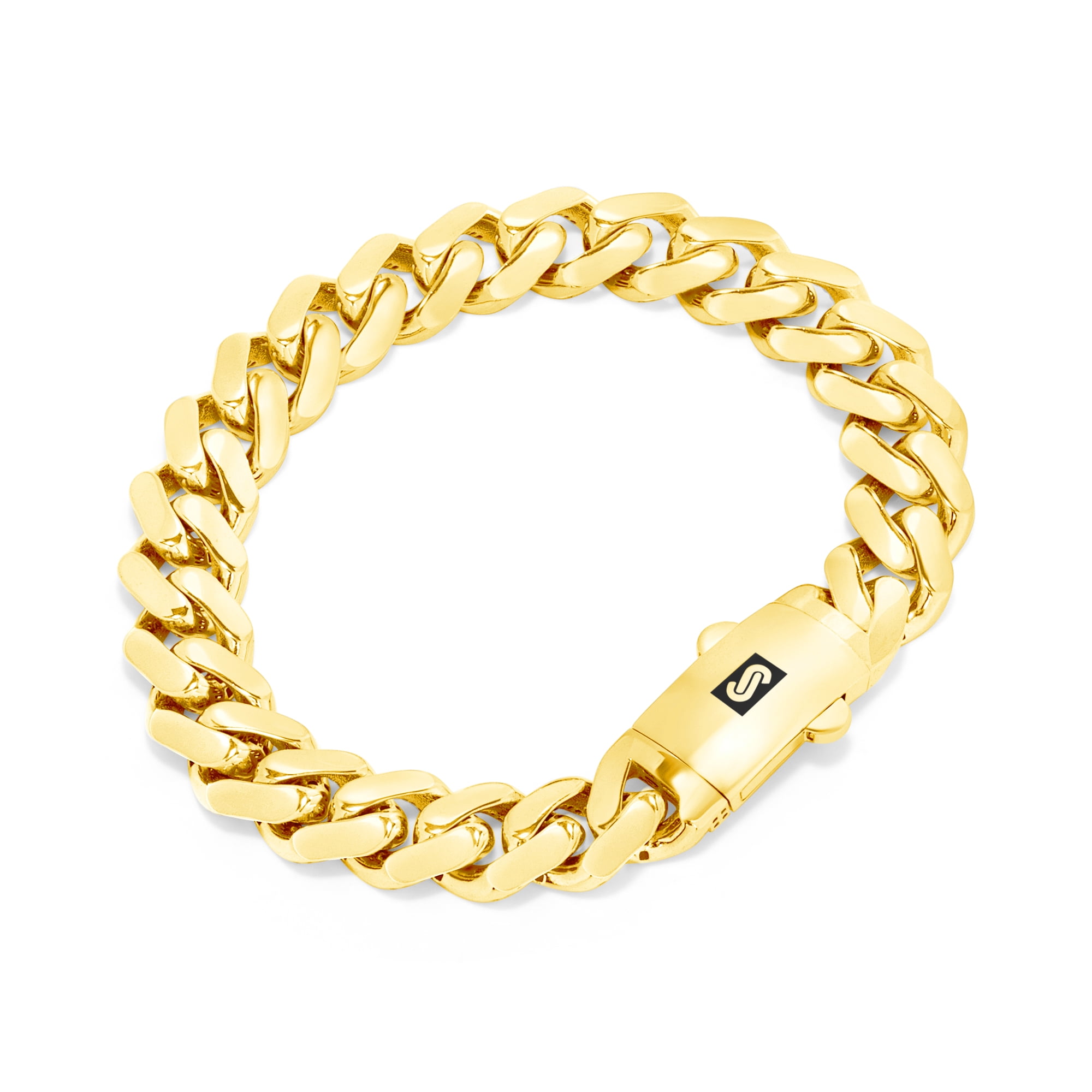 Mens 24k Gold Plated Miami Cuban Link Bracelet 316L Stainless Steel 8.5  20MM