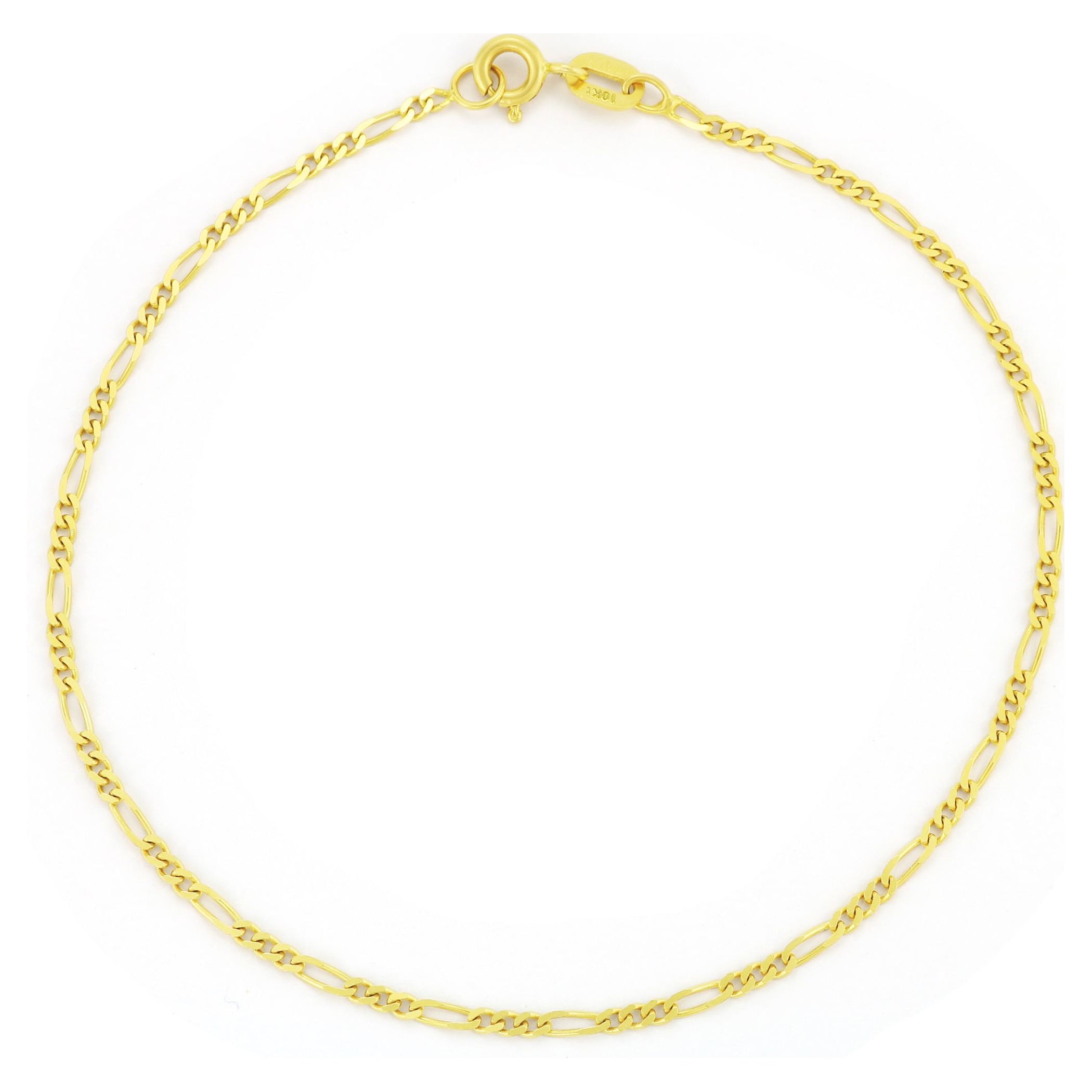 Nuragold 10k Yellow Gold 2.25mm Solid Figaro Chain Link Bracelet