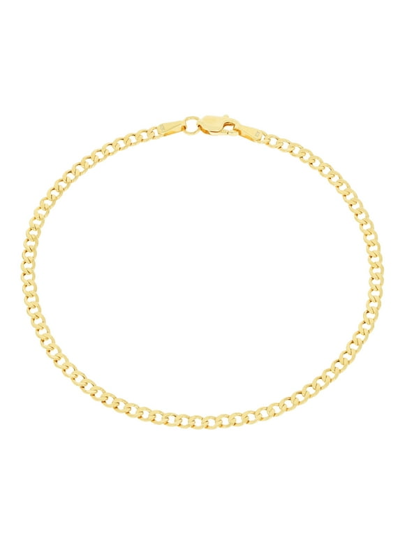Nuragold 10k Yellow Gold 2.5mm Cuban Curb Link Chain Bracelet or Anklet, Womens Mens Jewelry 7" 7.5" 8" 8.5" 9"