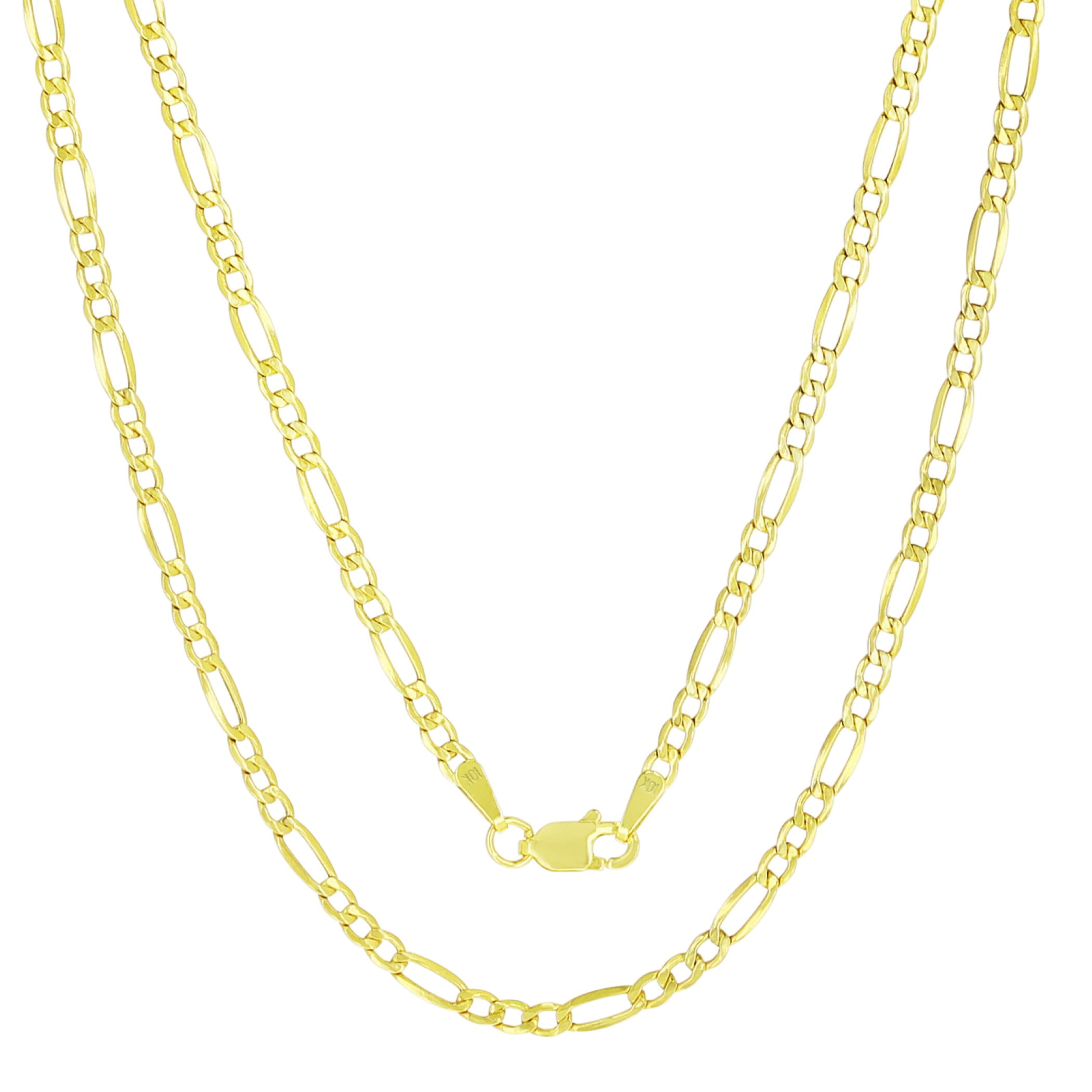 "Nuragold 10k Real Yellow Gold 2.5mm Figaro Chain Link Necklace, Mens