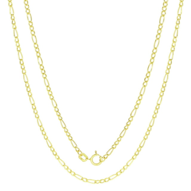 Nuragold 10k Yellow Gold 2mm Figaro Chain Link Pendant Necklace, Womens ...