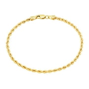NURAGOLD 10k Yellow Gold 2mm Rope Chain Diamond Cut Bracelet or Anklet (7"-9") Italian Jewelry for Men & Women
