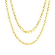 Nuragold 10k Yellow Gold 2mm Round Box Chain Venetian Link Pendant Necklace, Mens Womens Jewelry 16" - 30"