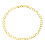 Nuragold 10k Yellow Gold 3.5mm Cuban Curb Link Chain Bracelet or Anklet, Mens Womens Jewelry 7" 7.5" 8" 8.5" 9"