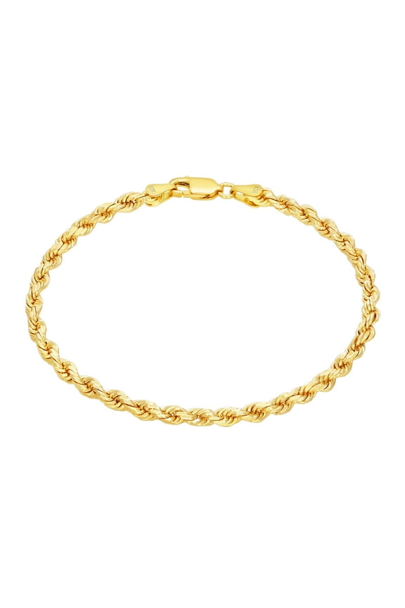10k Yellow Gold 3mm Rope Chain Diamond Cut Bracelet or Anklet (7"-9") Italian Jewelry for Men & Women