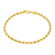 Nuragold 10k Yellow Gold 3mm Rope Chain Diamond Cut Bracelet or Anklet, Womens Mens Jewelry 7" 7.5" 8" 8.5" 9"