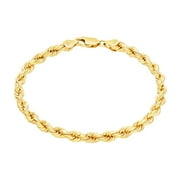NURAGOLD 10k Yellow Gold 5mm Rope Chain Diamond Cut Bracelet (7"-9") Italian Jewelry for Men & Women