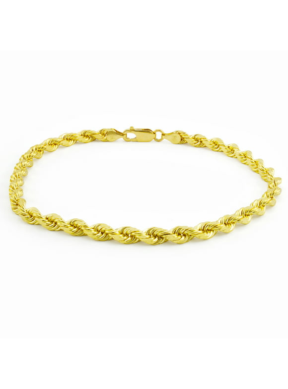 Nuragold 10k Yellow Gold 5mm Rope Chain Diamond Cut Bracelet, Mens Womens Jewelry 7" 7.5" 8" 8.5" 9"