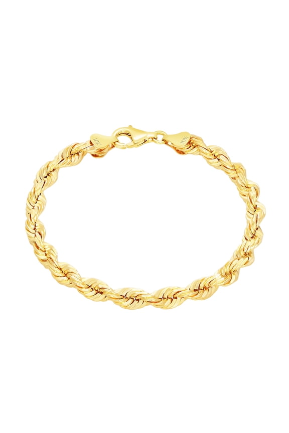 10k Yellow Gold 6mm Rope Chain Diamond Cut Bracelet (7"-9") Italian Jewelry for Men & Women