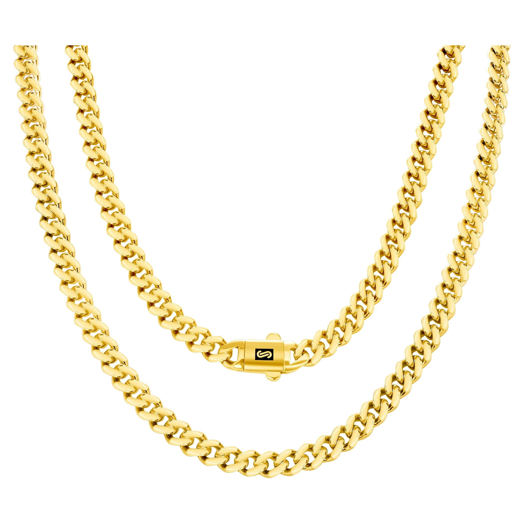 Men's Necklace - Monaco Chain Edge Pavé Lock 10K & 14K Yellow Gold Oro Monaco