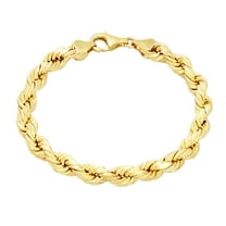 Nuragold 10k Yellow Gold 7mm Rope Chain Diamond Cut Bracelet (7"-9") Italian Jewelry for Men & Women