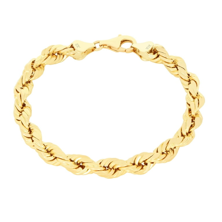 Nuragold 10K Yellow Gold 7mm Rope Chain Diamond Cut Bracelet, Mens Womens Jewelry 7 7.5 8 8.5 9