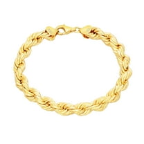 Nuragold 10k Yellow Gold 8mm Rope Chain Diamond Cut Bracelet (8"-9") Italian Jewelry for Men