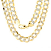 Nuragold 10k Yellow Gold Solid 12.5mm Cuban Chain Curb Link Diamond Cut Pave Two Tone Necklace, Mens Jewelry 24" - 30"