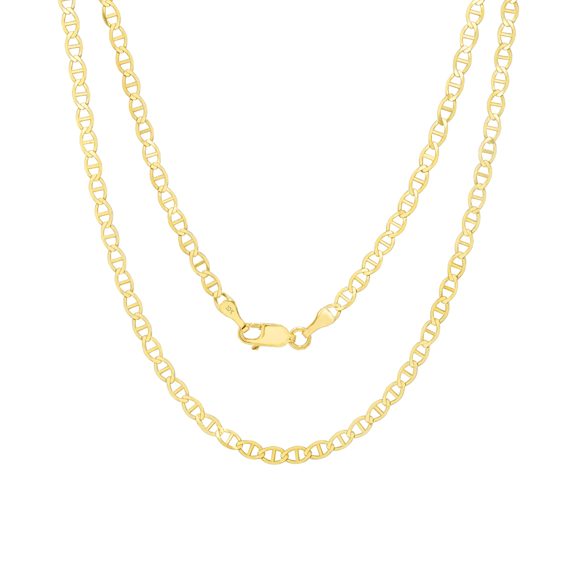 Nuragold 10k Yellow Gold Solid 3mm Anchor Mariner Link Chain Pendant