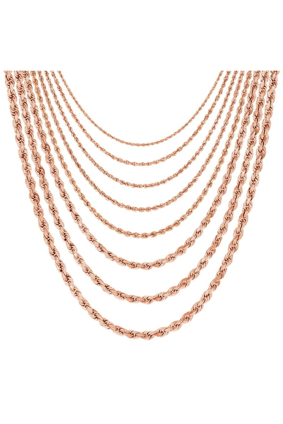 14K Real Rose Gold Rope Diamond Cut Chain Necklace 16"-30" (1.5mm-6mm) Italian Jewelry for Men & Women