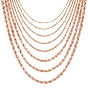 Nuragold 14K Real Rose Gold Rope Diamond Cut Chain Necklace 16"-30" 1.5mm-6mm Italian Jewelry for Men & Women