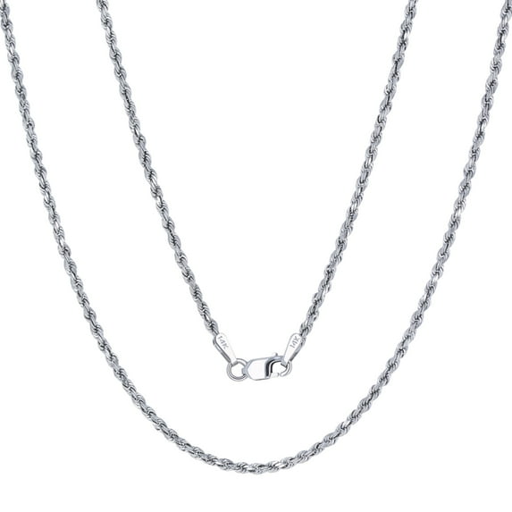 Nuragold 14K Real White Gold 1.5mm Solid Rope Chain Diamond Cut Necklace (16"-26") Italian Jewelry for Men & Women
