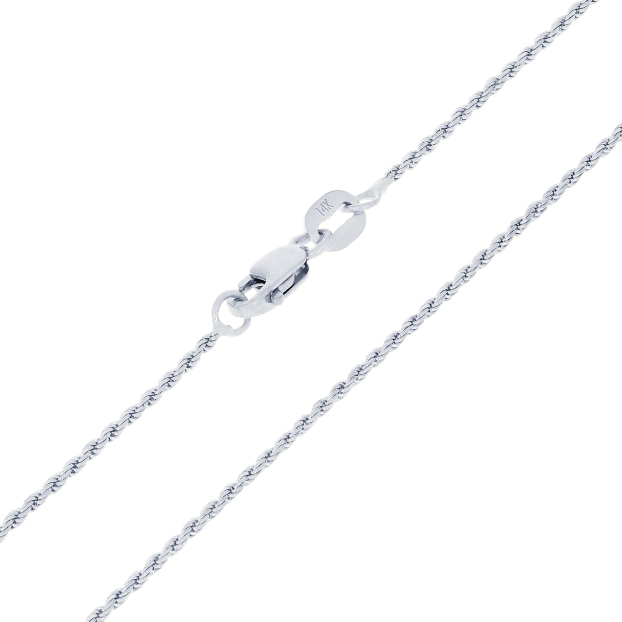 Nuragold 14K Real White Gold 1mm Solid Rope Chain Diamond Cut