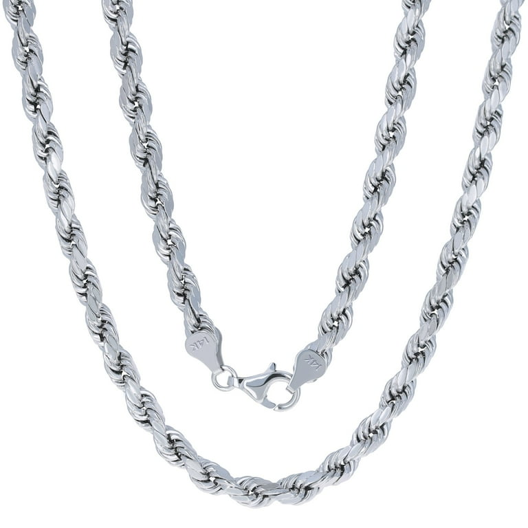 Nuragold 14K Real White Gold 6mm Solid Rope Chain Diamond Cut