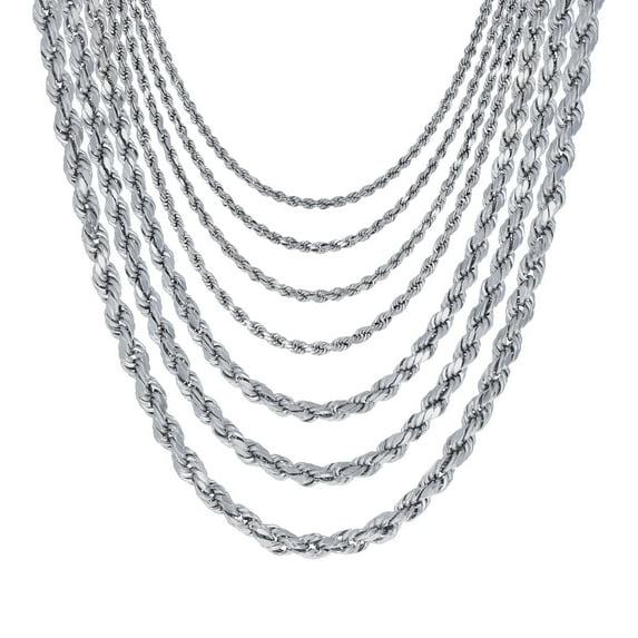 Nuragold 14K Real White Gold Rope Diamond Cut Chain Necklace 14"-30" (1.5mm-5mm) Italian Jewelry for Men & Women
