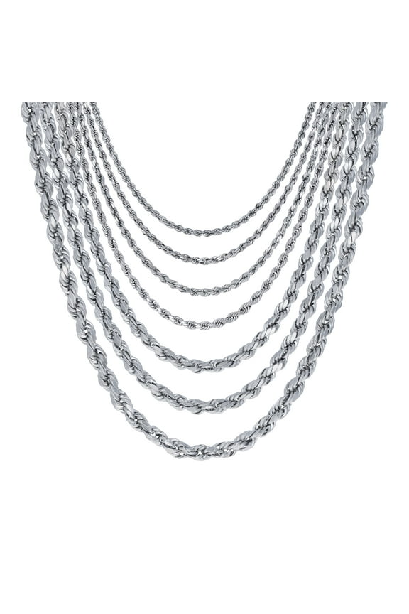 14K Real White Gold Rope Diamond Cut Chain Necklace 14"-30" (1.5mm-5mm) Italian Jewelry for Men & Women