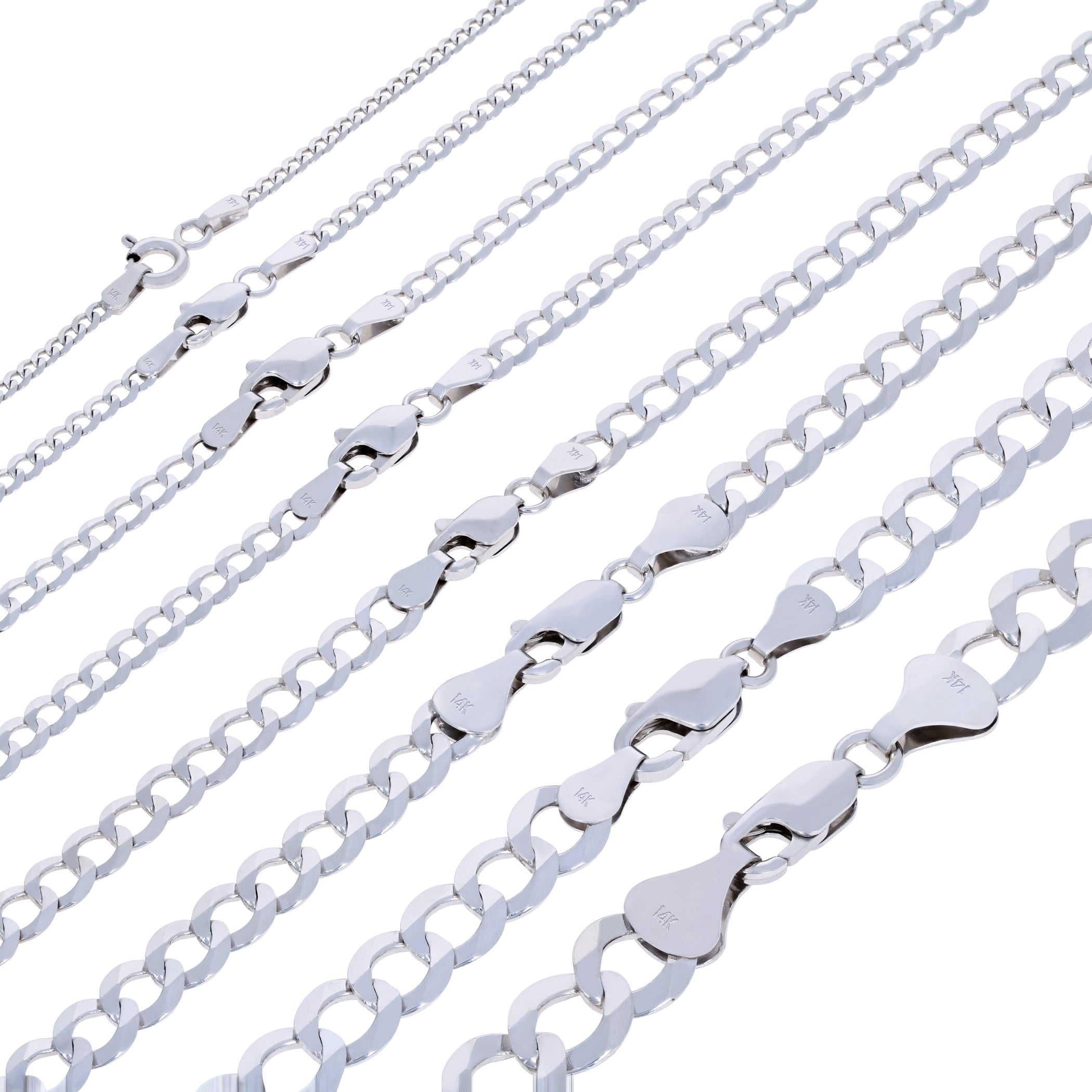 14k White Gold Solid Curb Chain (3.60 mm)