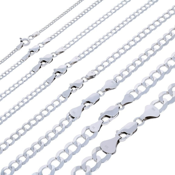 Nuragold 14K Real White Gold Solid Cuban Curb Link Chain Necklace 16"-30" (2mm-8mm) Italian Jewelry for Men & Women