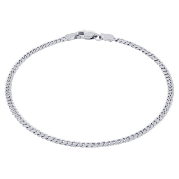 Nuragold 14K Real White Gold Solid Miami Cuban Link 2.7mm Chain Bracelet (7"-9") Italian Jewelry for Men & Women