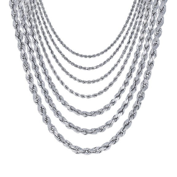 Nuragold 14K Real White Gold Solid Rope Diamond Cut Chain Necklace 16"-30" (1mm-6mm) Italian Jewelry for Men & Women