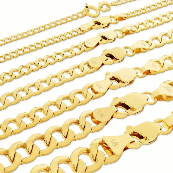 Nuragold 14K Real Yellow Gold Cuban Curb Link Chain Necklace 16"-30" (2mm-7.5mm) Italian Jewelry for Men & Women