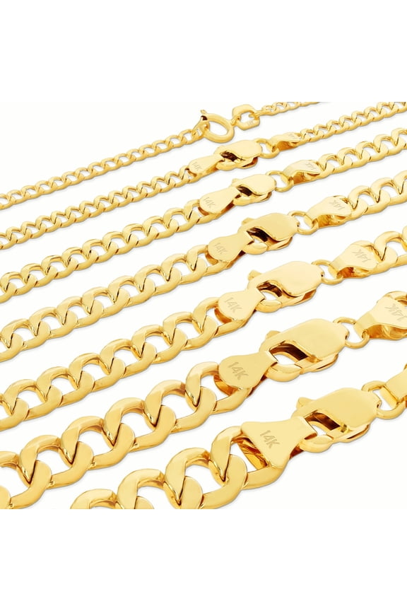 14K Real Yellow Gold Cuban Curb Link Chain Necklace 16"-30" (2mm-7.5mm) Italian Jewelry for Men & Women