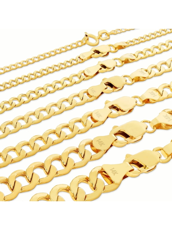 14K Real Yellow Gold Cuban Curb Link Chain Necklace 16"-30" (2mm-7.5mm) Italian Jewelry for Men & Women