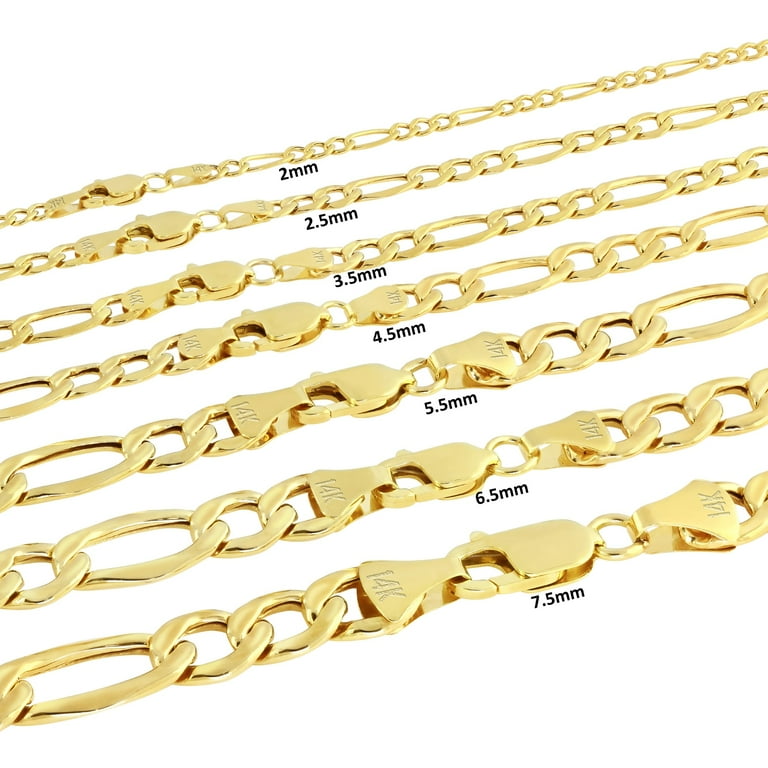 Nuragold 14K Real Yellow Gold Figaro Link Chain Bracelet 7