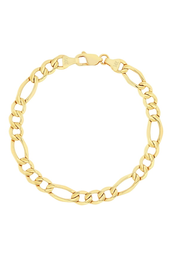 14K Real Yellow Gold Figaro Link Chain Bracelet 7"-9" (3.5mm-7.5mm) Italian Jewelry for Men & Women