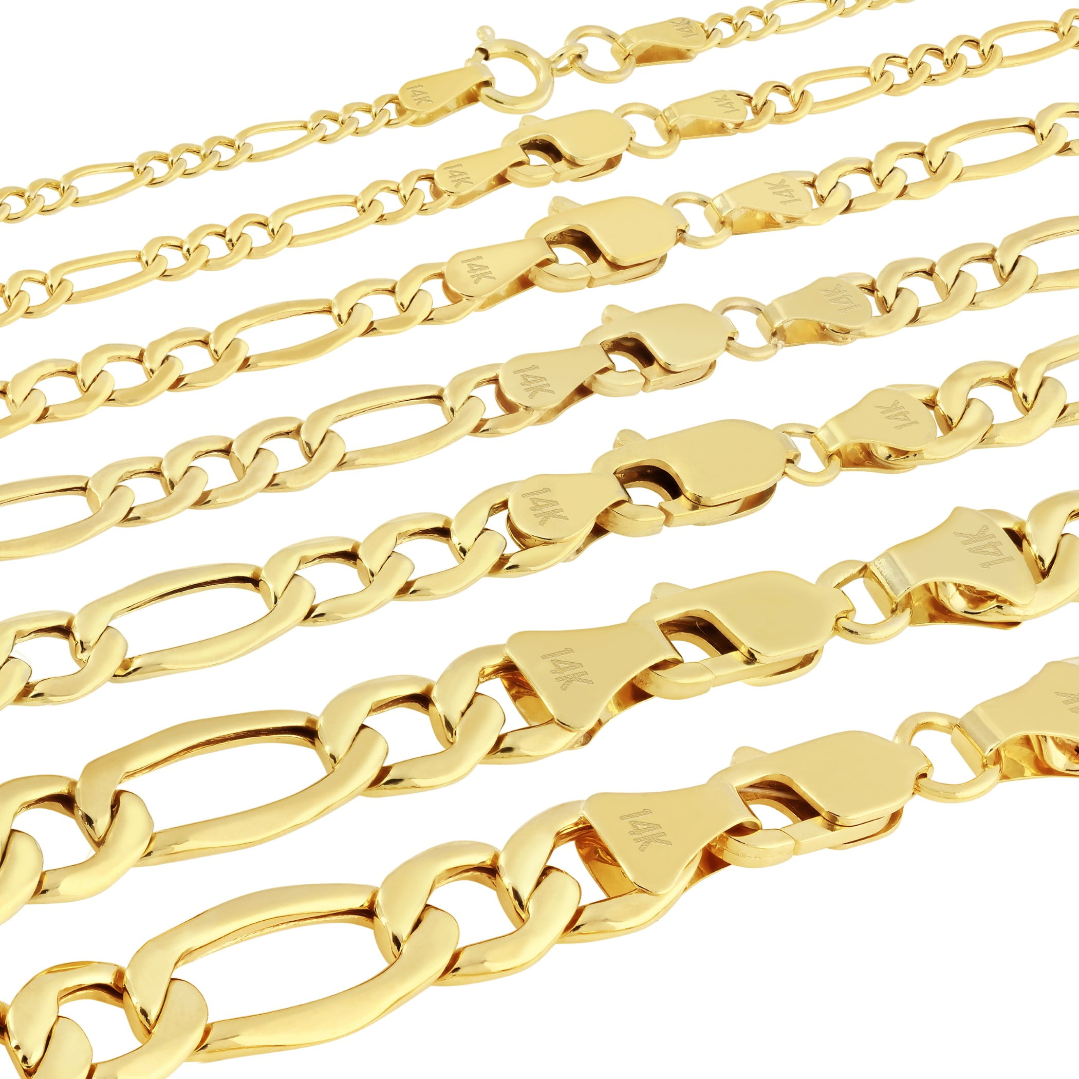 Nuragold 14K Real Yellow Gold Figaro Link Chain Necklace 16"-30" (2mm-7.5mm) Italian Jewelry for Men & Women